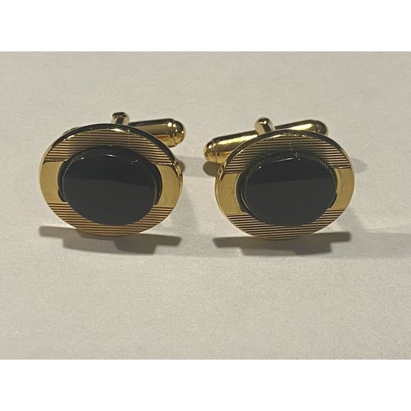 Vintage faux black onyx and gold cufflinks - Picture 5 of 7